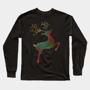 Swirly Colorful Christmas Reindeer Silhouette Long Sleeve T-Shirt